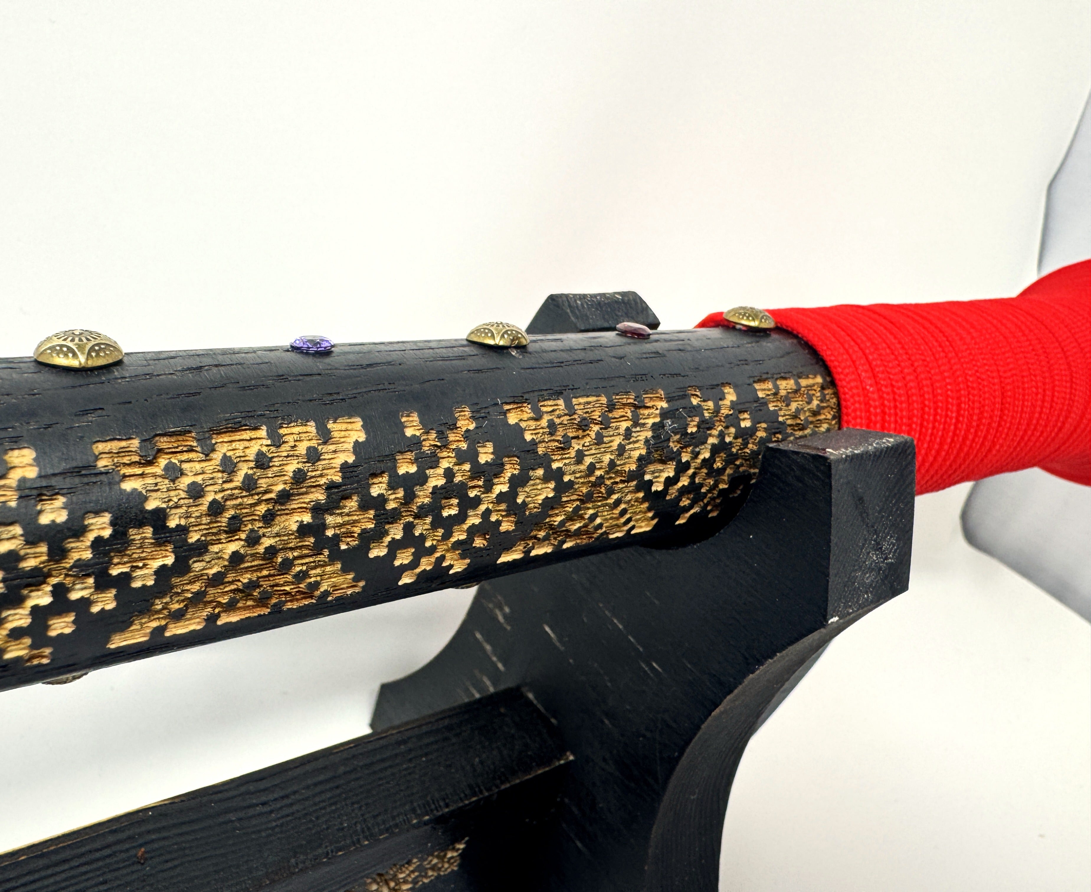 Handcrafted Ukrainian Mace (Bulava) – Wooden Ceremonial Club with Fionite Stones Inlays | Unique Gift | Cossack Decor