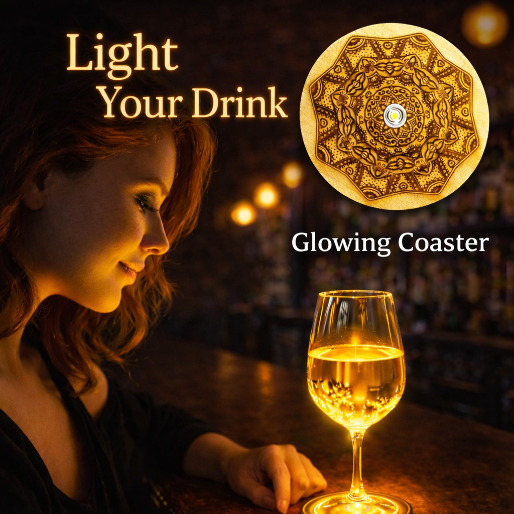 LED Drink Coasters Set of 2 (Wooden Gift Box)