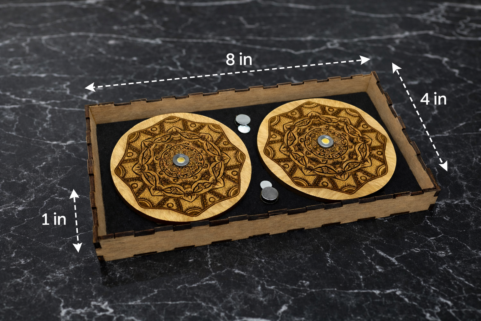 LED Drink Coasters Set of 2 (Wooden Gift Box)
