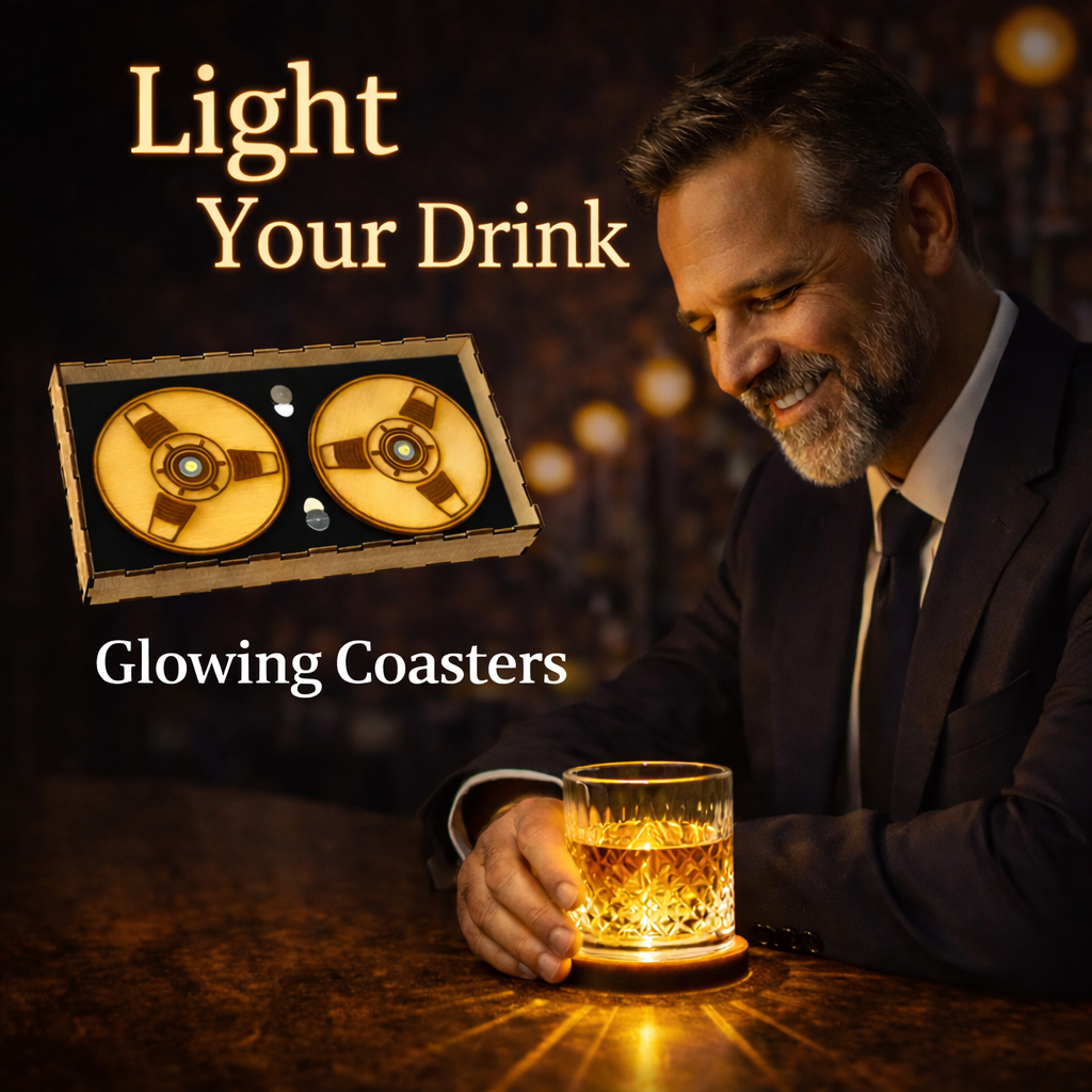 LED Drink Coasters Set of 2 (Wooden Gift Box)